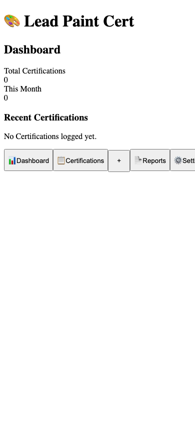 Lead Paint Cert - RRP Certification & Work Practice Tracker Pro export example